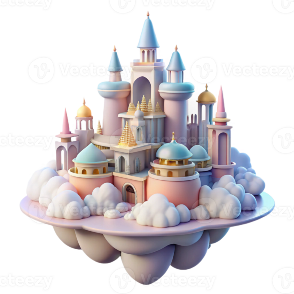 magnificent artistic Floating city in the clouds, ethereal architecture, pastel colors, dreamlike atmosphere, fantasy art, soft light professional png