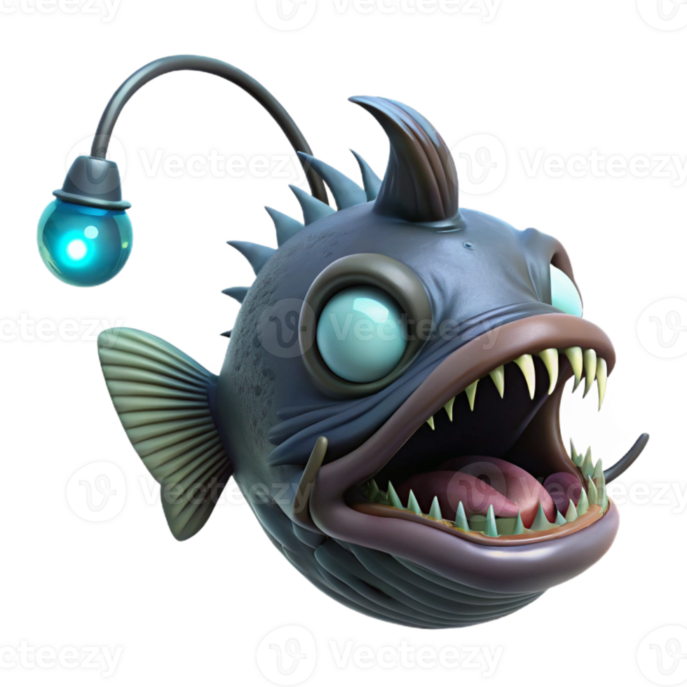 elegant traditional A deep sea anglerfish, its bioluminescent lure attracting smaller fish, ominous, horror style exclusive png