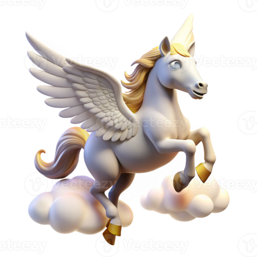magnificent abstract A graceful pegasus with feathered wings, soaring through a cloudy sky, illuminated by the sun's rays. Romantic style 4K png