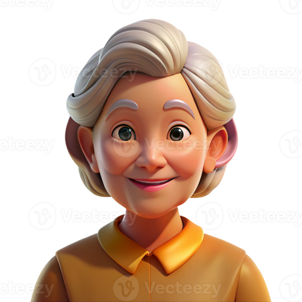 serene modern Portrait of a wise old woman with a kind smile, illuminated by the golden light of sunset, rendered in a warm, traditional painting style high quality png