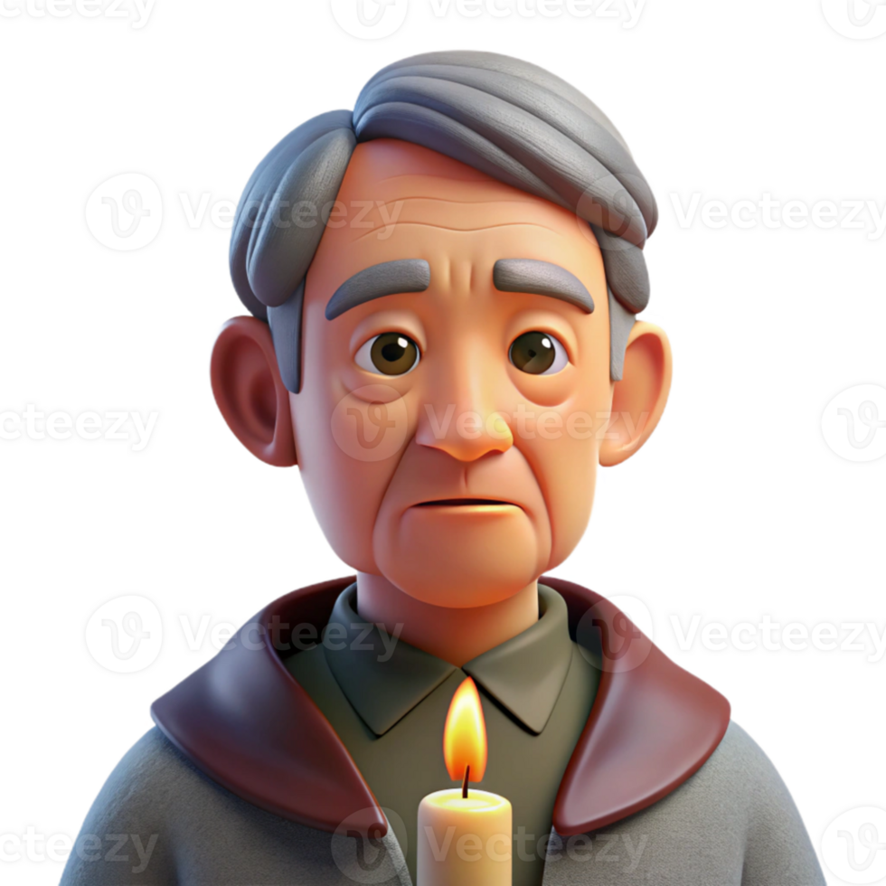 dramatic modern Portrait of an elderly man with deep wrinkles and a thoughtful expression, illuminated by a single candle, in the style of a Caravaggio painting 4K png
