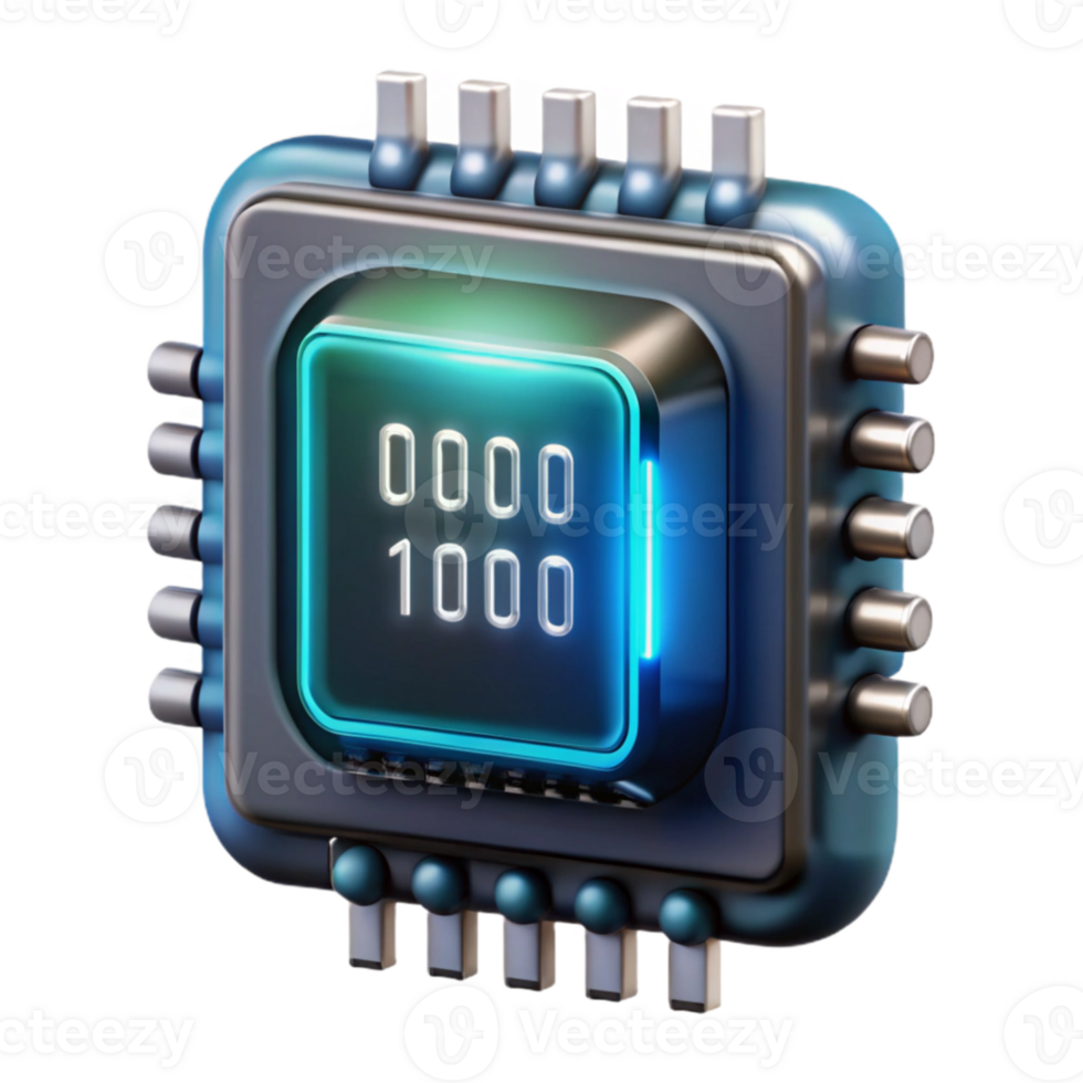 vibrant modern A single microchip displaying complex binary code, glowing from within, macro photography, dark and mysterious lighting detailed png