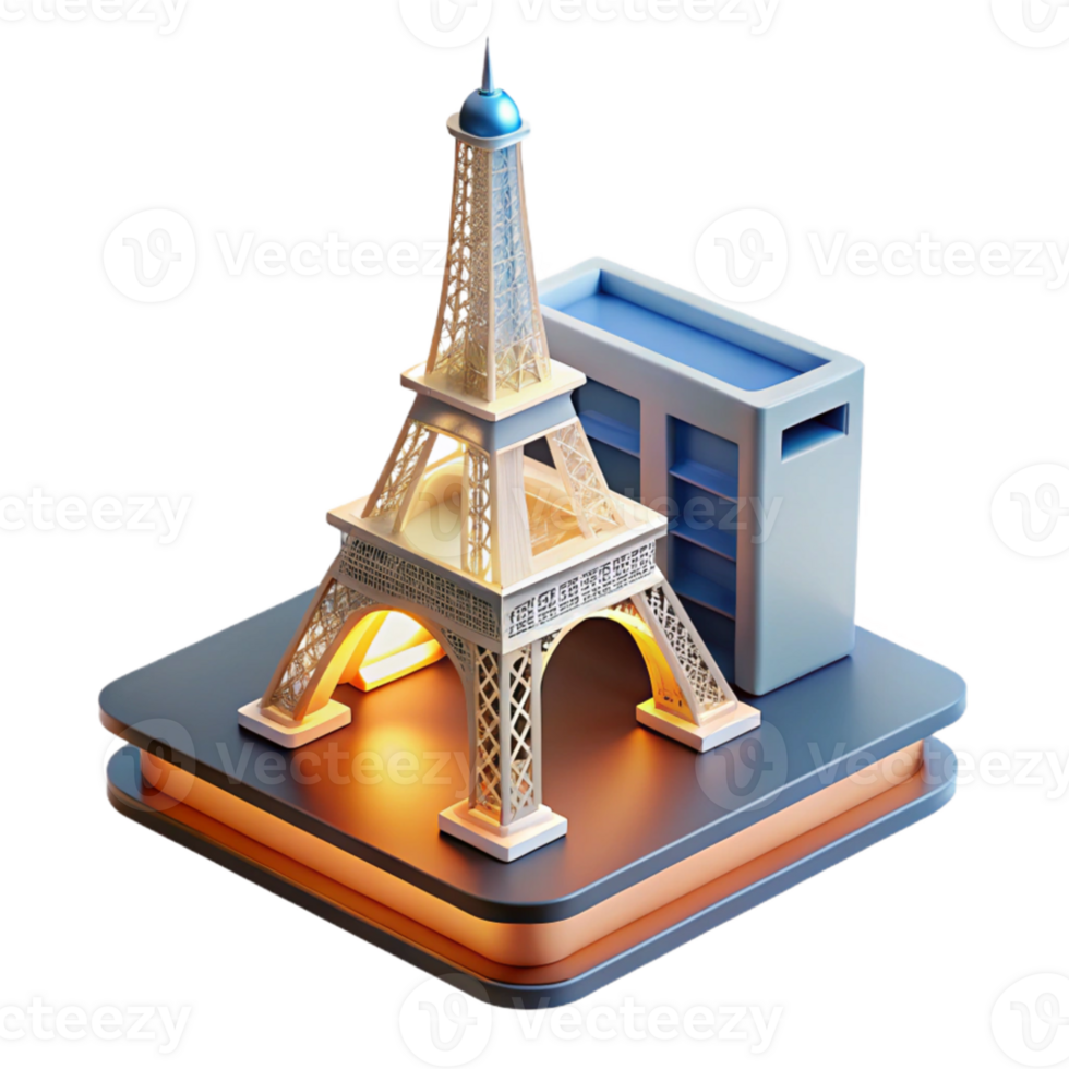 serene abstract A 3D printer constructing a miniature replica of the Eiffel Tower, illuminated by bright white task lighting, in a realistic style professional png
