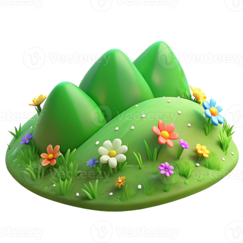 stunning rustic A rolling green hill with wildflowers, spring light, Impressionist painting style detailed png