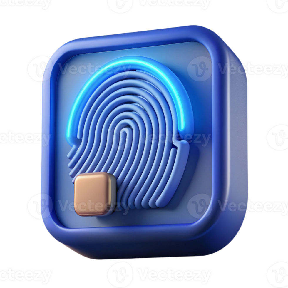 serene modern A fingerprint scanner glowing with biometric data, security concept, close-up view, dark background professional png
