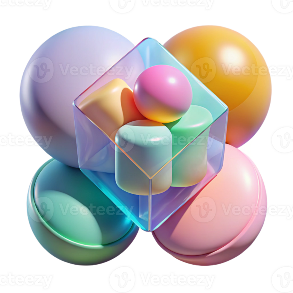 stunning modern A dynamic composition of overlapping, translucent shapes, in a vibrant, pastel palette, with soft, diffused lighting detailed png