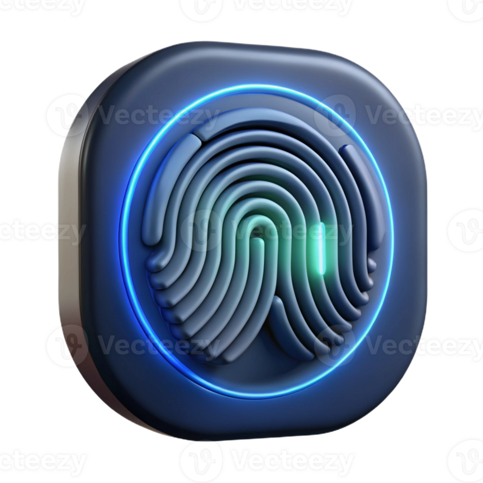 serene abstract A fingerprint scanner glowing with biometric data, security concept, close-up view, dark background authentic png
