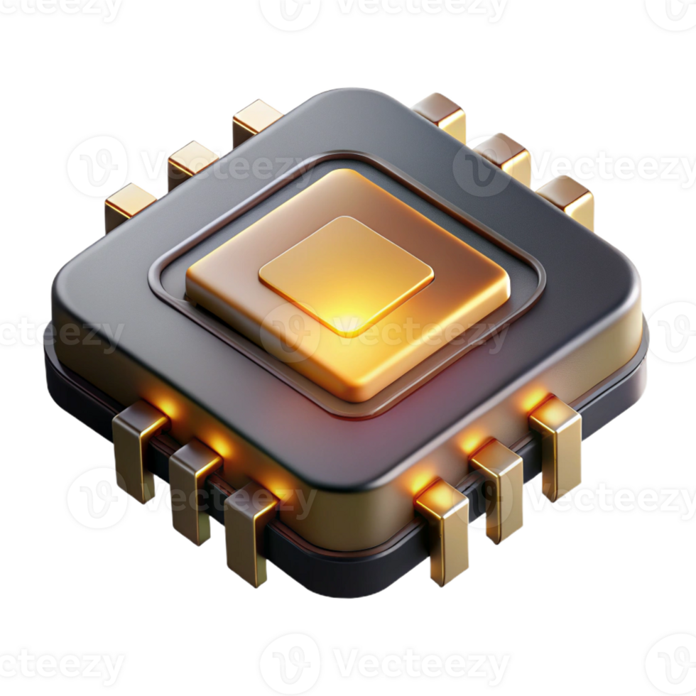 wonderful vintage A single, levitating microchip, intricate details of its circuitry visible, glowing with an internal golden light, dark and moody lighting, photorealistic style premium png