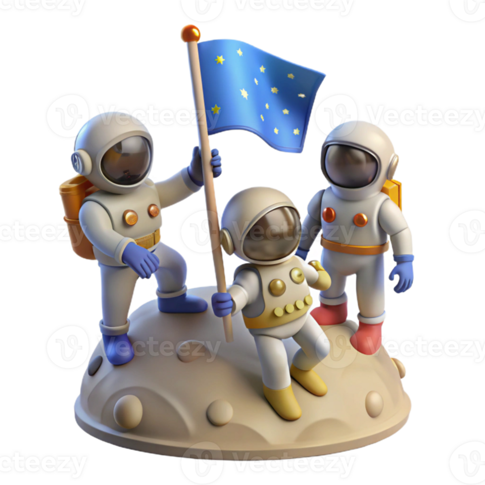 extraordinary modern A group of astronauts planting a flag on an alien planet, epic scale, heroic pose professional png