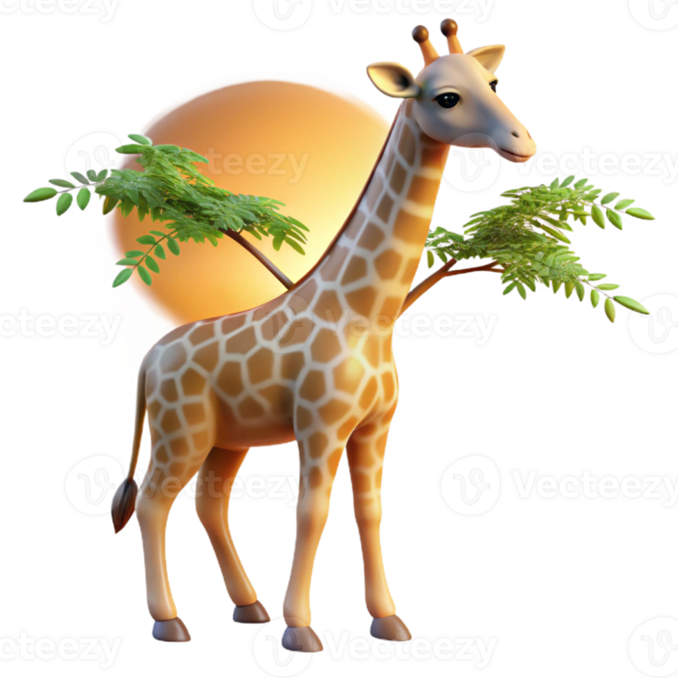 magnificent rustic A graceful giraffe reaching for acacia leaves, sunset lighting, impressionist style original png