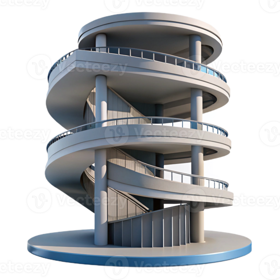 wonderful artistic Spiral ramp parking garage, continuous upward spiral, concrete structure, daytime lighting, architectural photography original png