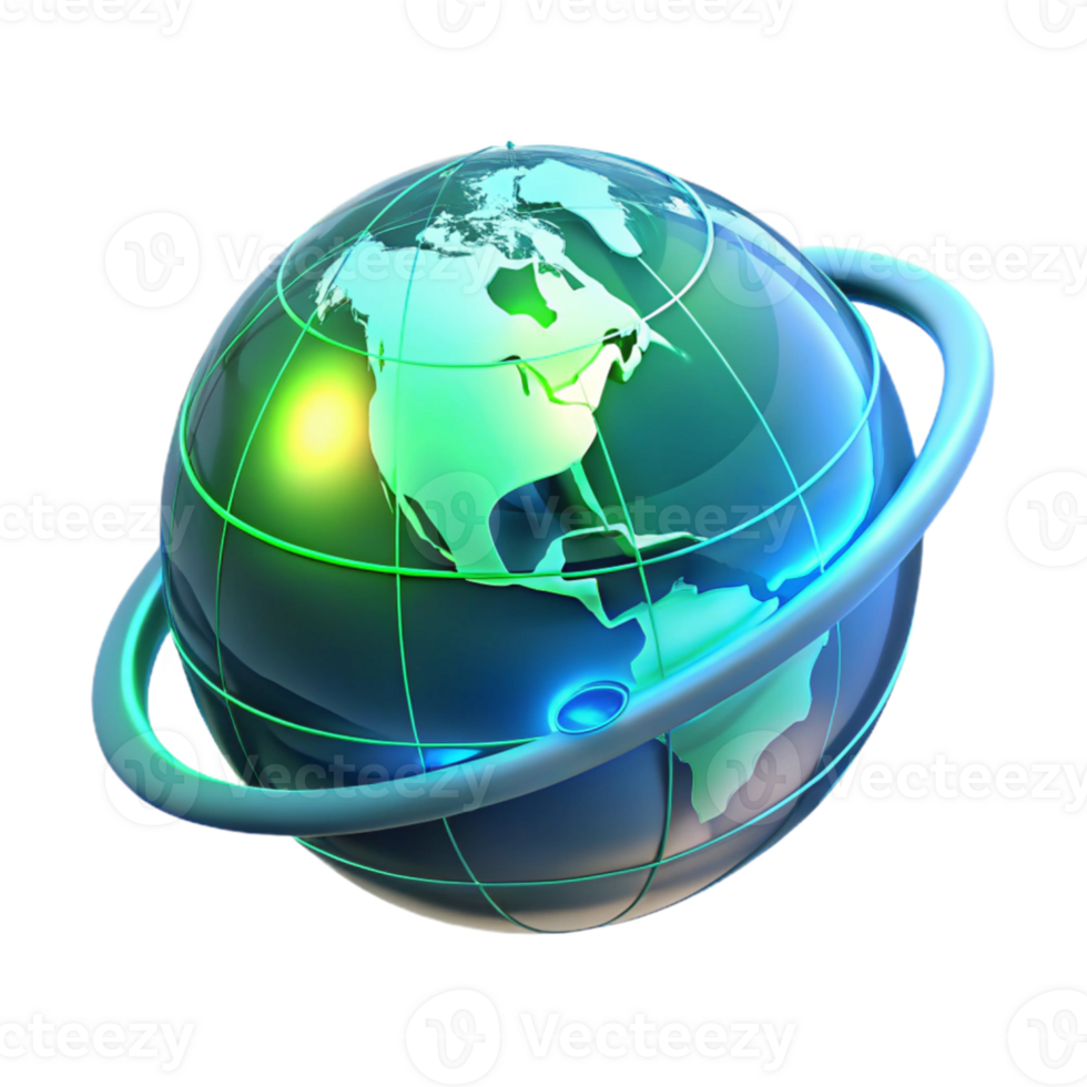 magnificent rustic A holographic projection of the Earth rotating slowly, continents outlined in glowing lines, cool blue and green lighting, minimalist style high quality png
