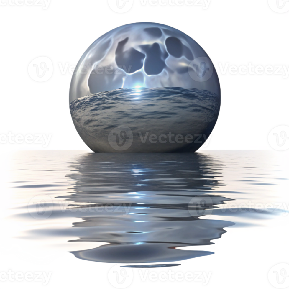 extraordinary vintage Full moon rising over a calm ocean, silvery light, tranquil, romantic, photographic style, exclusive png