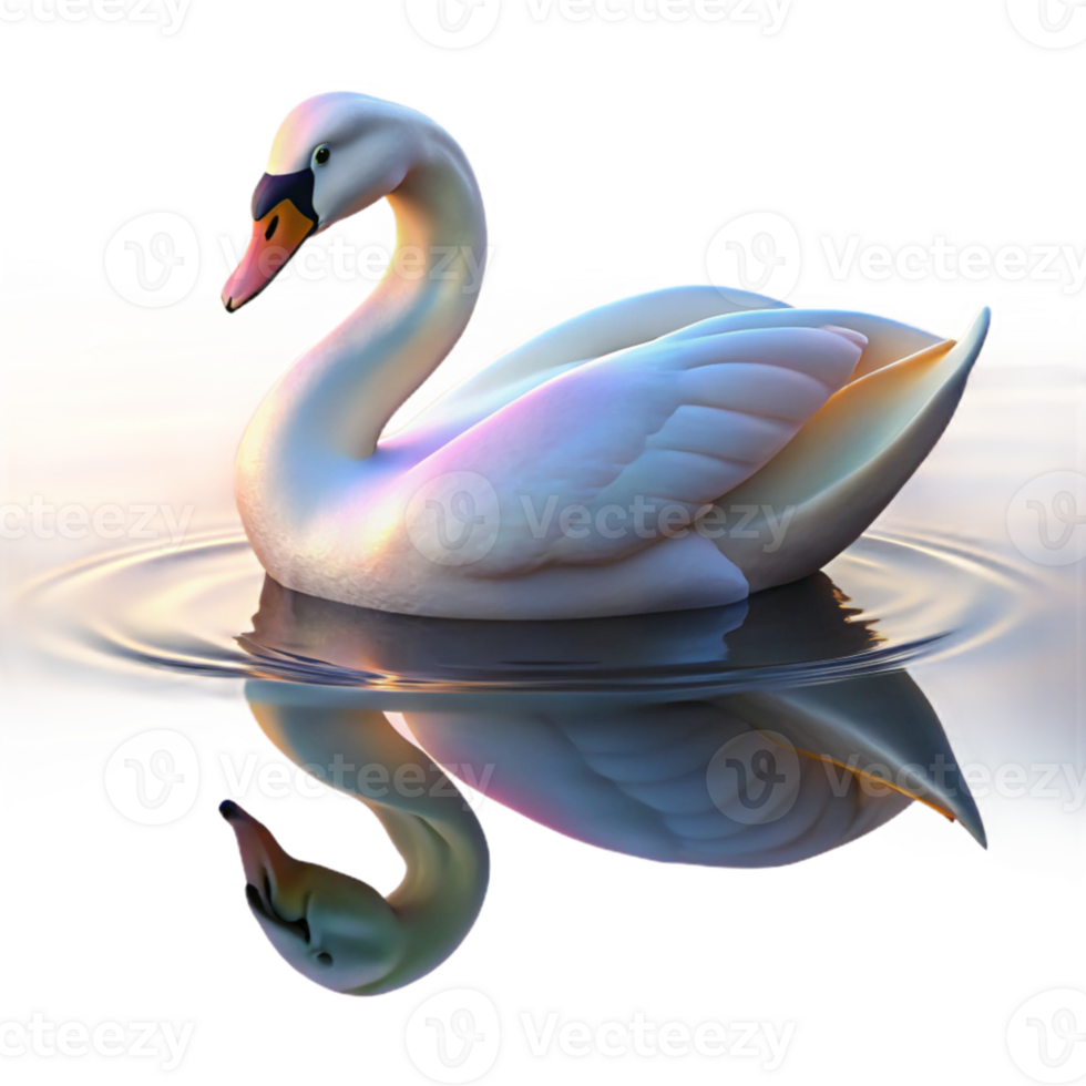 impressive vintage A graceful swan gliding across a still lake, reflecting the pastel colors of dawn, in an impressionistic style 4K png