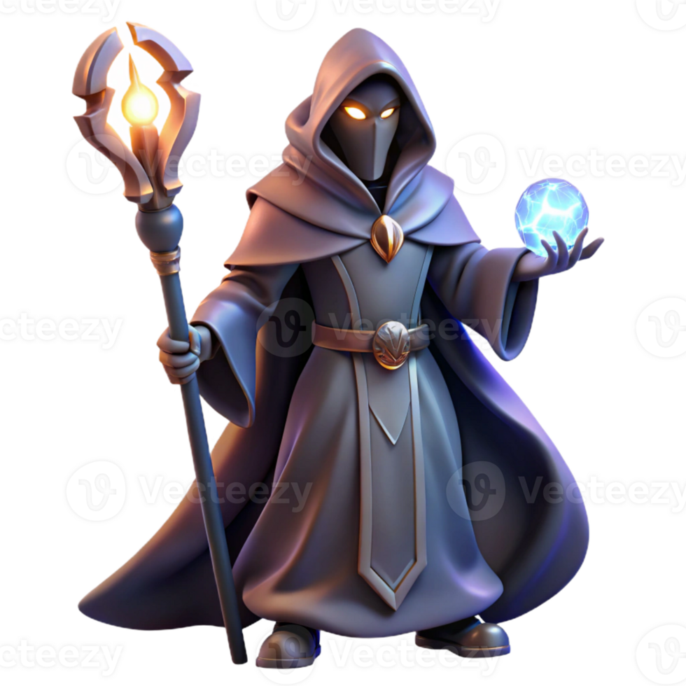 magnificent contemporary A mysterious anime masked figure in a flowing cloak, holding a glowing staff, dramatic lighting, fantasy anime style, sense of intrigue high quality png