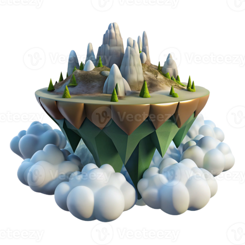 dramatic traditional A floating island amidst a sea of clouds, dreamlike setting, fantasy art detailed png
