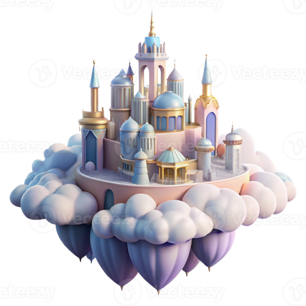 magnificent modern Floating city in the clouds, ethereal architecture, pastel colors, dreamlike atmosphere, fantasy art, soft light exclusive png