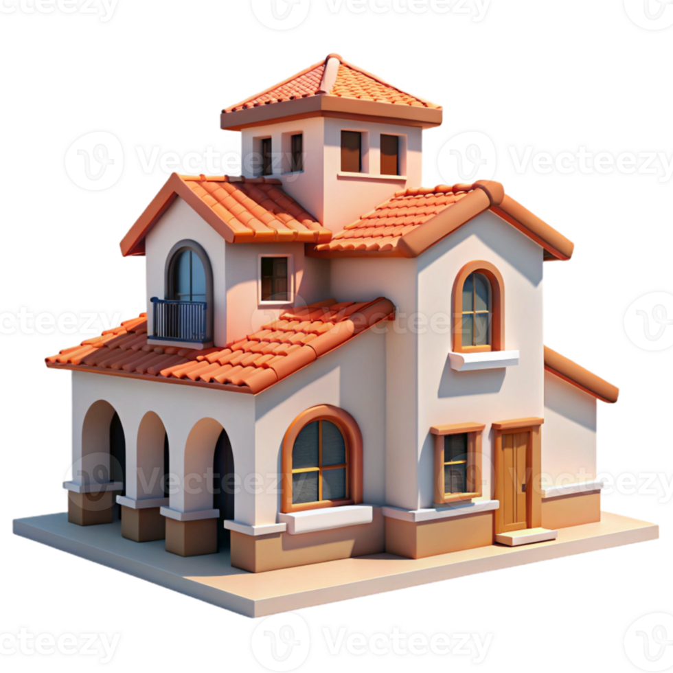 elegant rustic Mediterranean villa, whitewashed walls, terracotta roof, bright sunlight, picturesque style authentic png