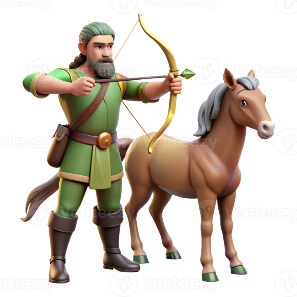 stunning creative A wise centaur with the upper body of a man and the lower body of a horse, teaching a young elf archery. Classical fantasy art style authentic png