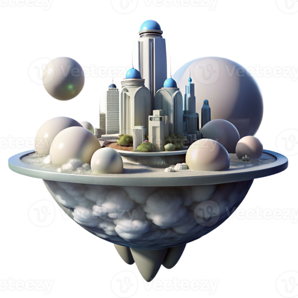 impressive contemporary Floating city above a gas giant planet, futuristic architecture, swirling clouds, panoramic view exclusive png