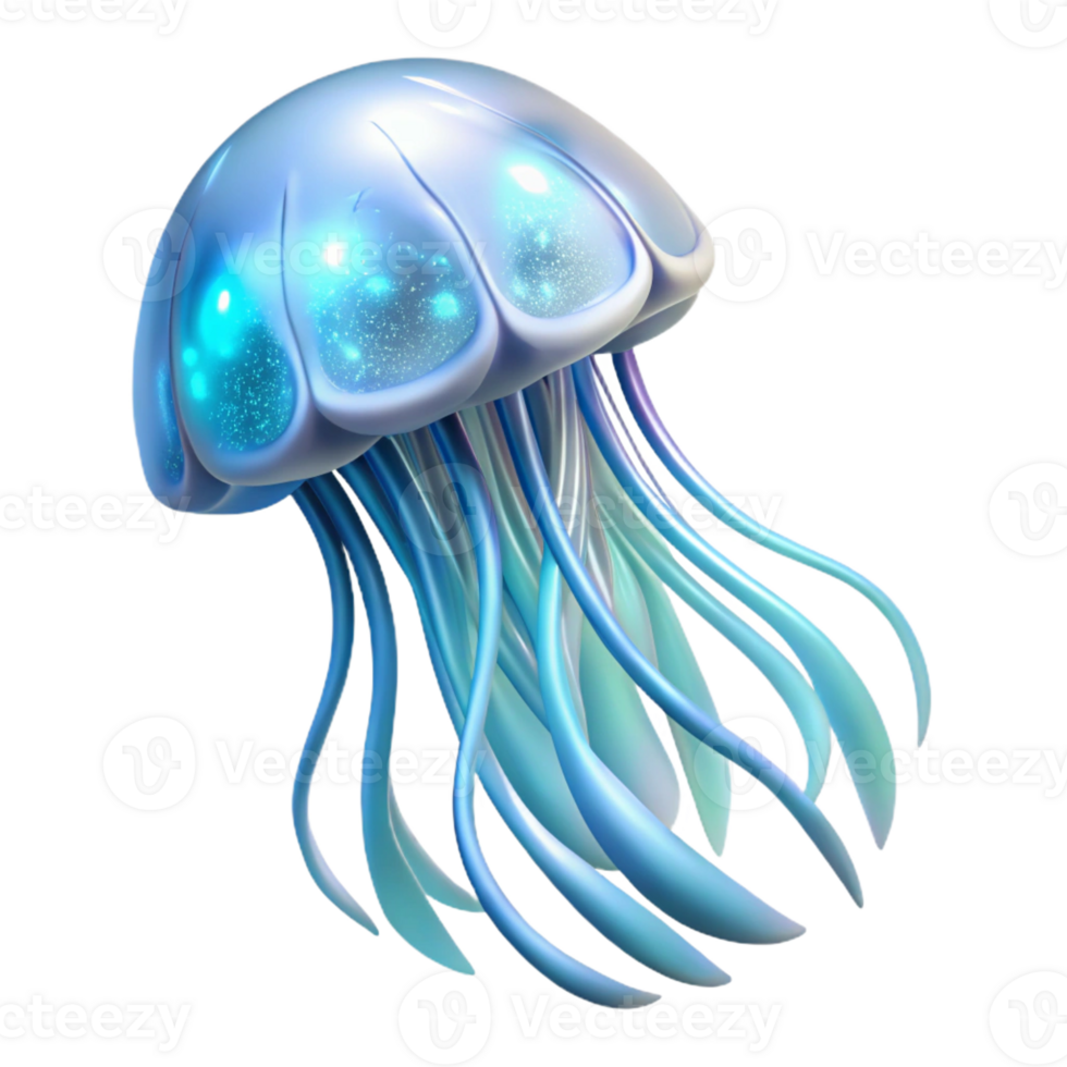 magnificent contemporary A delicate jellyfish pulsating with bioluminescent light, deep blue background, ethereal, abstract art style, authentic png