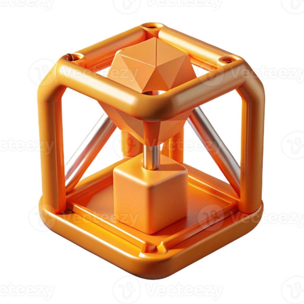 wonderful modern A 3D printer creating a complex geometric shape, molten plastic glowing orange, industrial design style professional png