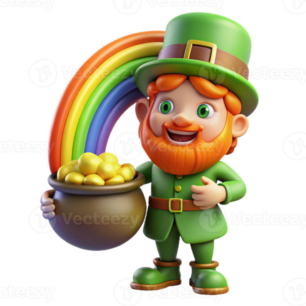 vibrant rustic A mischievous leprechaun, guarding a pot of gold at the end of a rainbow, vibrant colors, whimsical style exclusive png