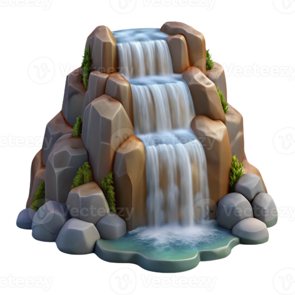 elegant traditional A waterfall cascading down rocks, long exposure photography style detailed png