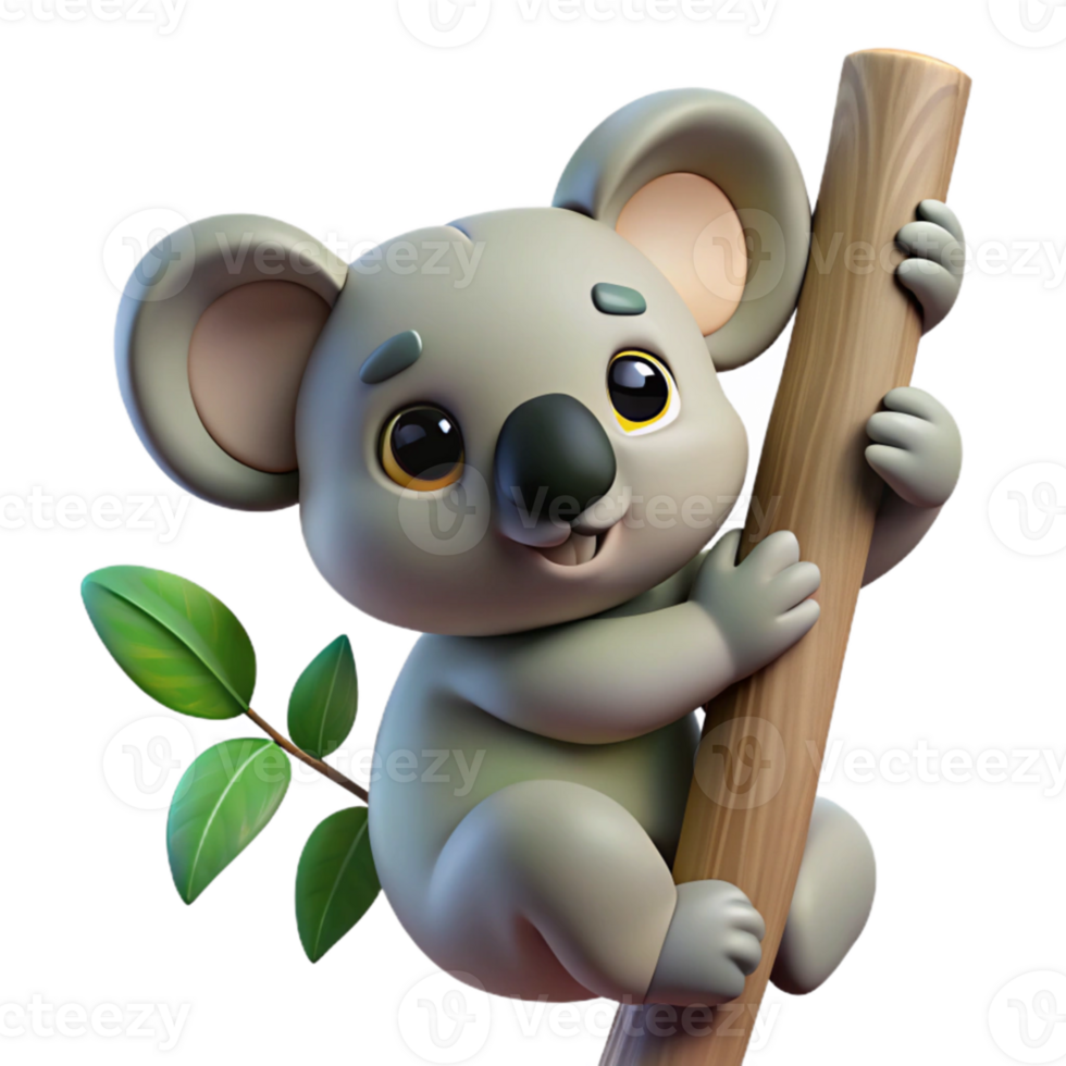 dramatic abstract A koala clinging to a eucalyptus tree, cute pose, Australian setting exclusive png