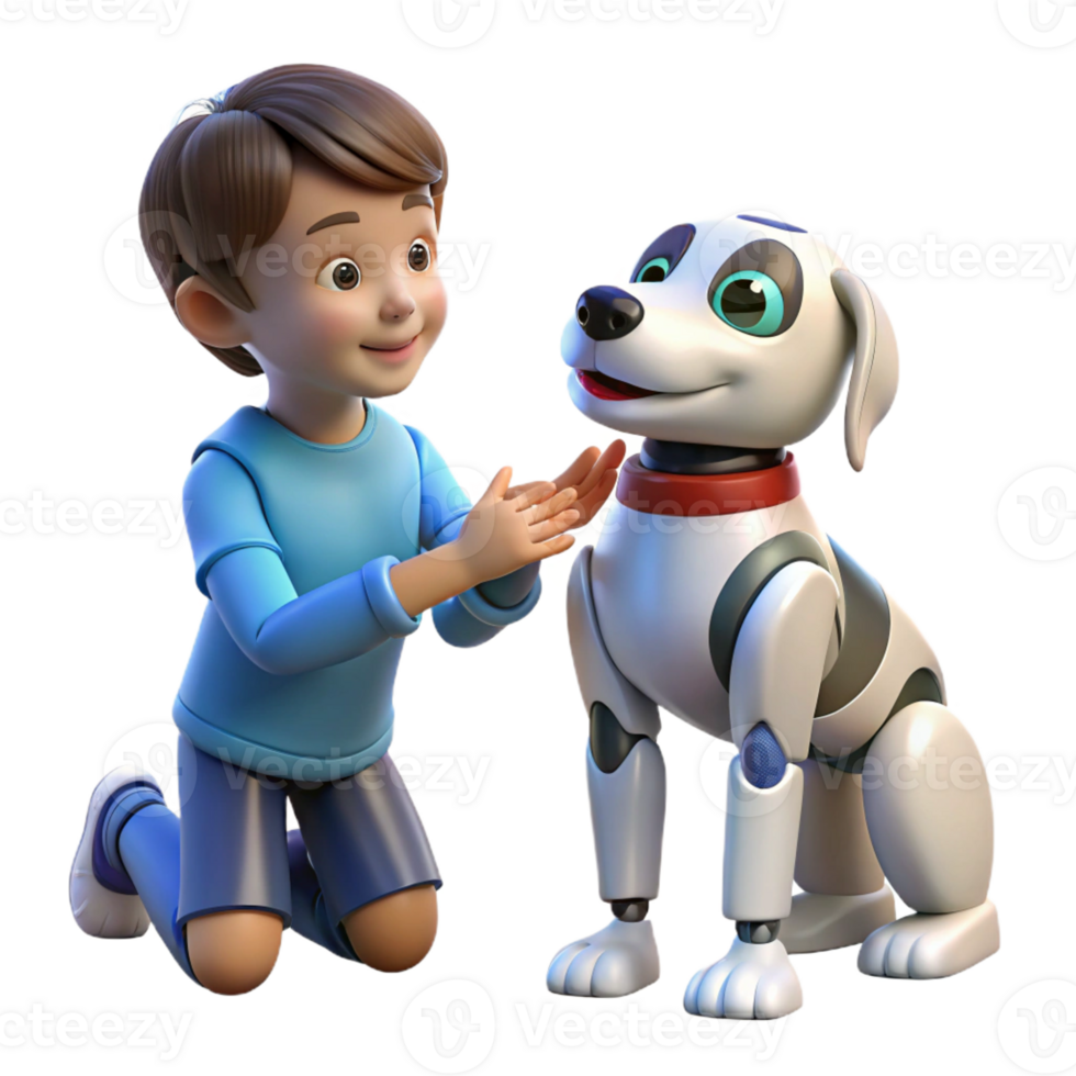 wonderful vintage A robotic dog interacting with a child, heartwarming scene, soft, natural lighting high resolution png
