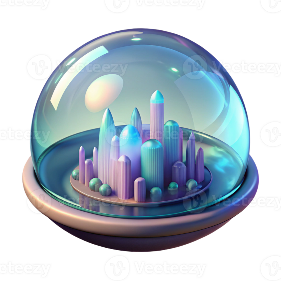 elegant traditional A giant, iridescent bubble containing a miniature cityscape. Sci-fi style authentic png