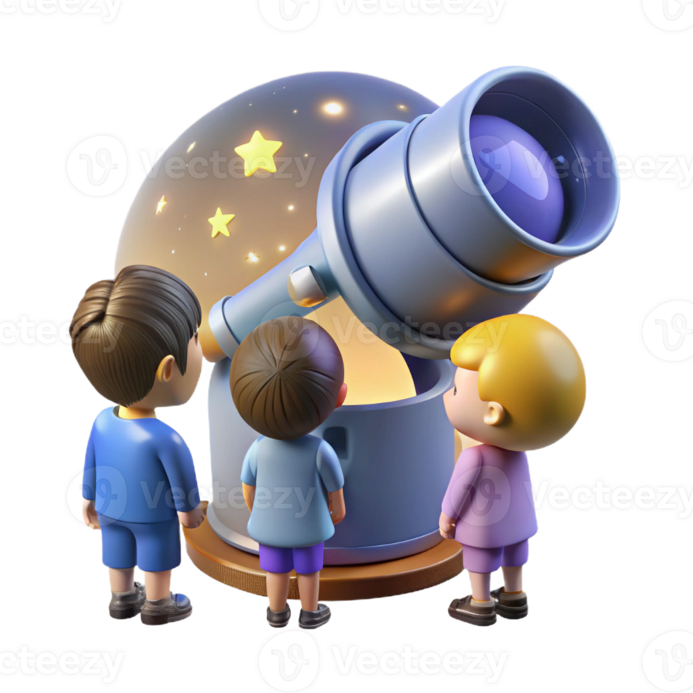 impressive traditional A group of children gazing up at the stars from a futuristic observatory. Wonder, inspiring, soft lighting genuine png