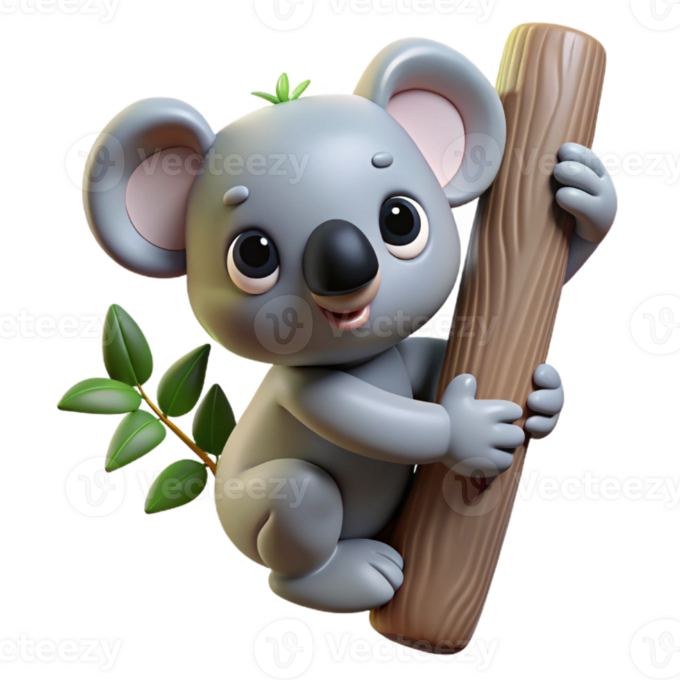 impressive classic A koala clinging to a eucalyptus tree, cute pose, Australian setting original png
