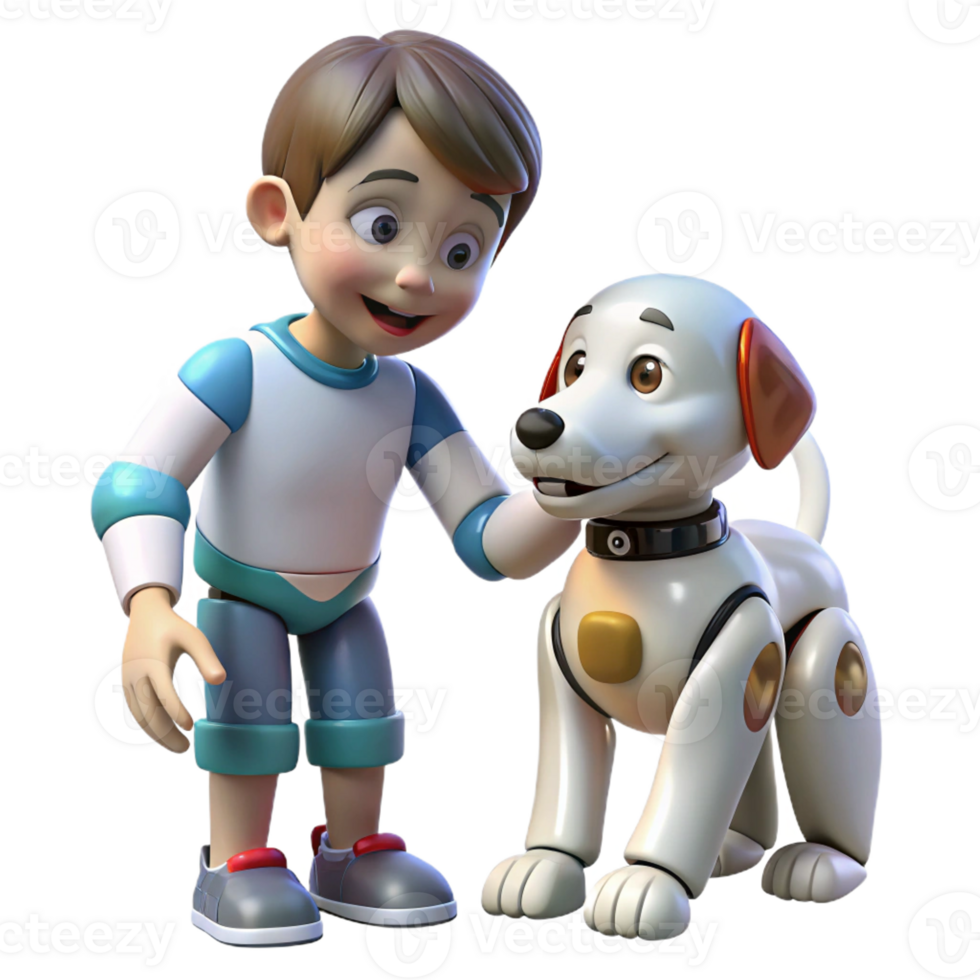 serene modern A robotic dog interacting with a child, heartwarming scene, soft, natural lighting authentic png