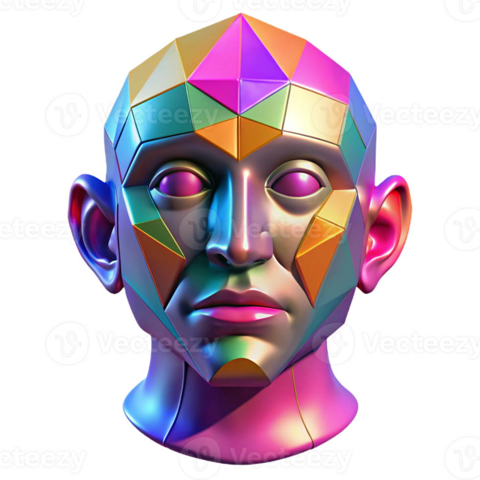 dramatic traditional A cascade of colorful geometric shapes forming a human face. Synthwave style exclusive png