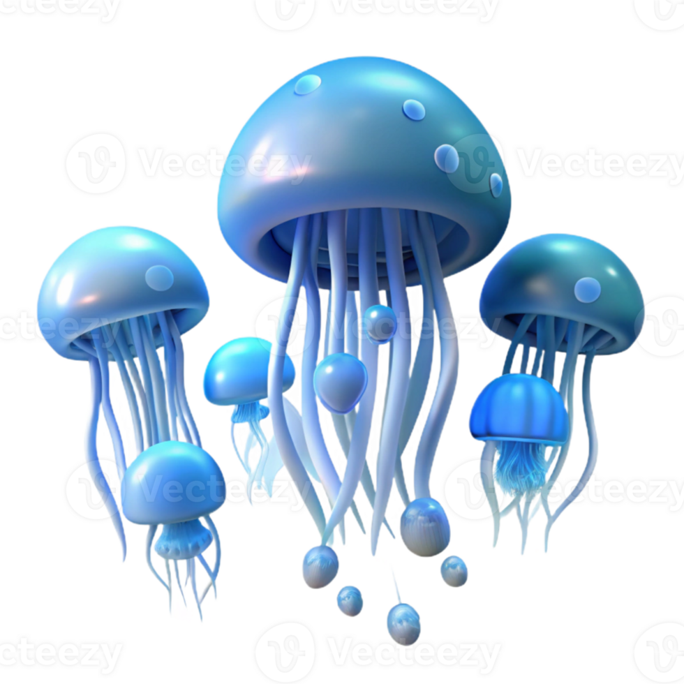 elegant traditional A school of jellyfish drifting in the ocean depths, bioluminescent lighting, ethereal style authentic png