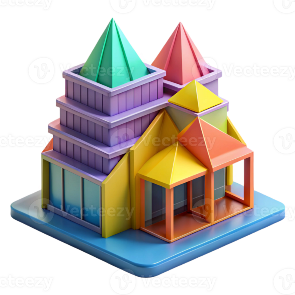 beautiful rustic Origami-inspired building, folded paper forms, vibrant colors, abstract architecture, digital art, original png