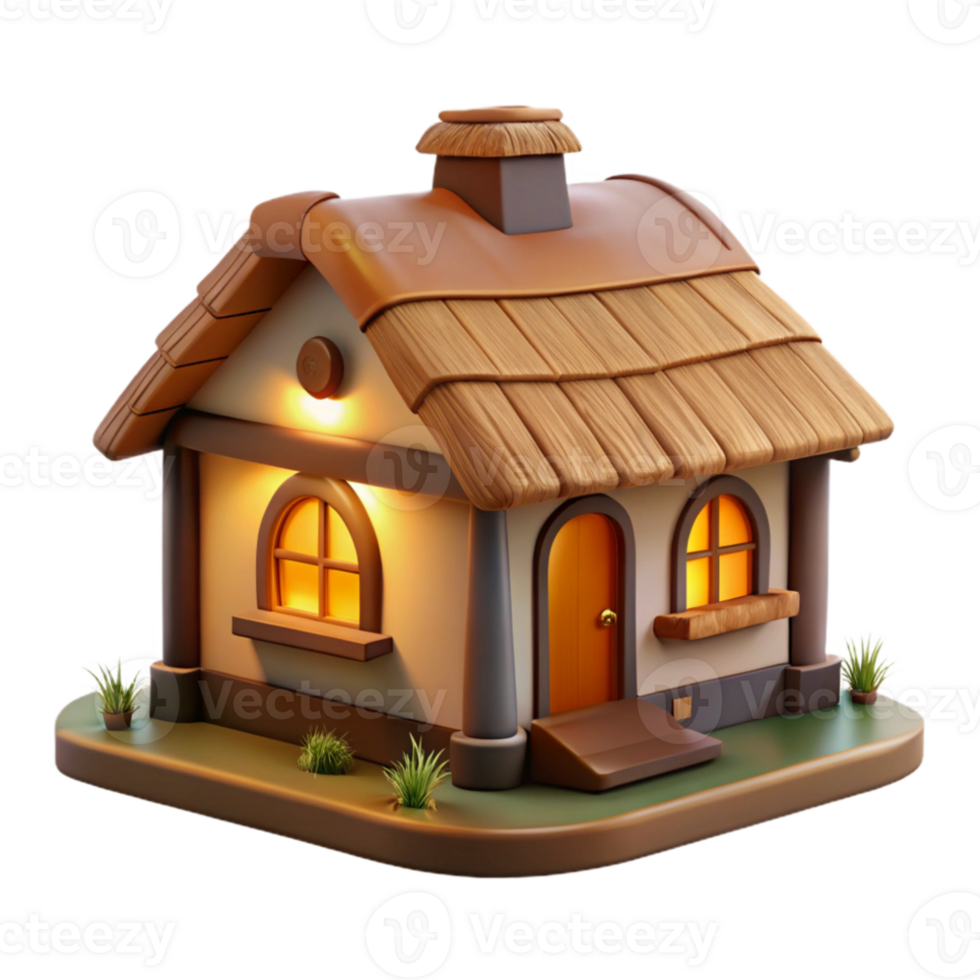 vibrant rustic A traditional thatched roof cottage in a rural setting, warm light, idyllic atmosphere, picturesque style professional png