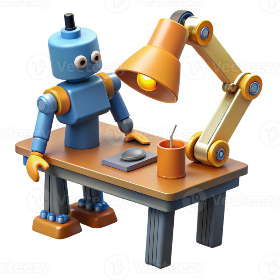 serene vintage A disassembled robot scattered across a workbench, lit by the bright light of a workshop lamp, in a detailed, technical style high resolution png