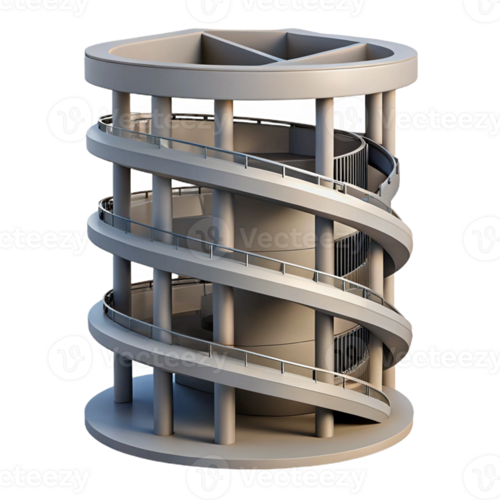 wonderful classic Spiral ramp parking garage, continuous upward spiral, concrete structure, daytime lighting, architectural photography 4K png