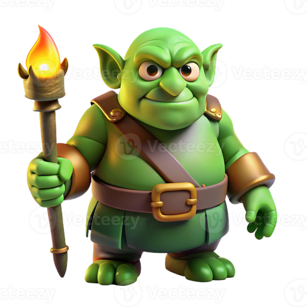 dramatic traditional A grumpy, green ogre wearing a tattered tunic and holding a club, illuminated by flickering torchlight, drawn in a Dreamworks style professional png
