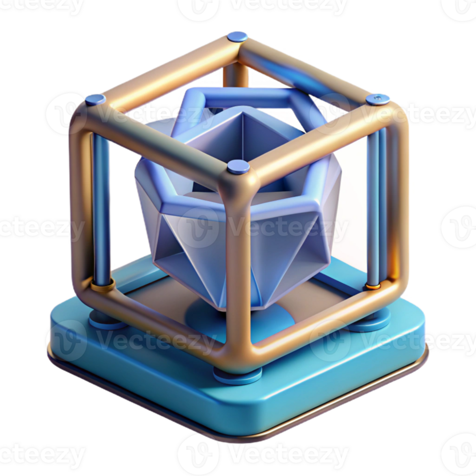extraordinary vintage A 3D printer creating a complex geometric shape, mid-print, studio lighting, futuristic style professional png