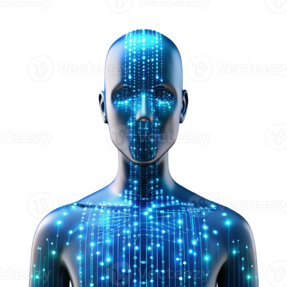 dramatic traditional A human silhouette filled with digital code and data streams, futuristic concept, neon lighting premium png