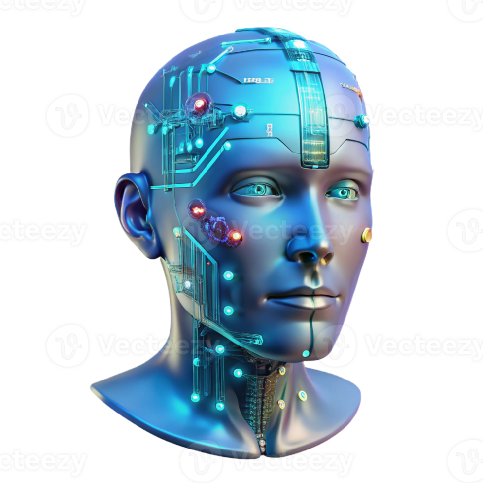 elegant abstract A transparent human head filled with intricate circuitry and data flow, cyberpunk aesthetic, neon lighting exclusive png