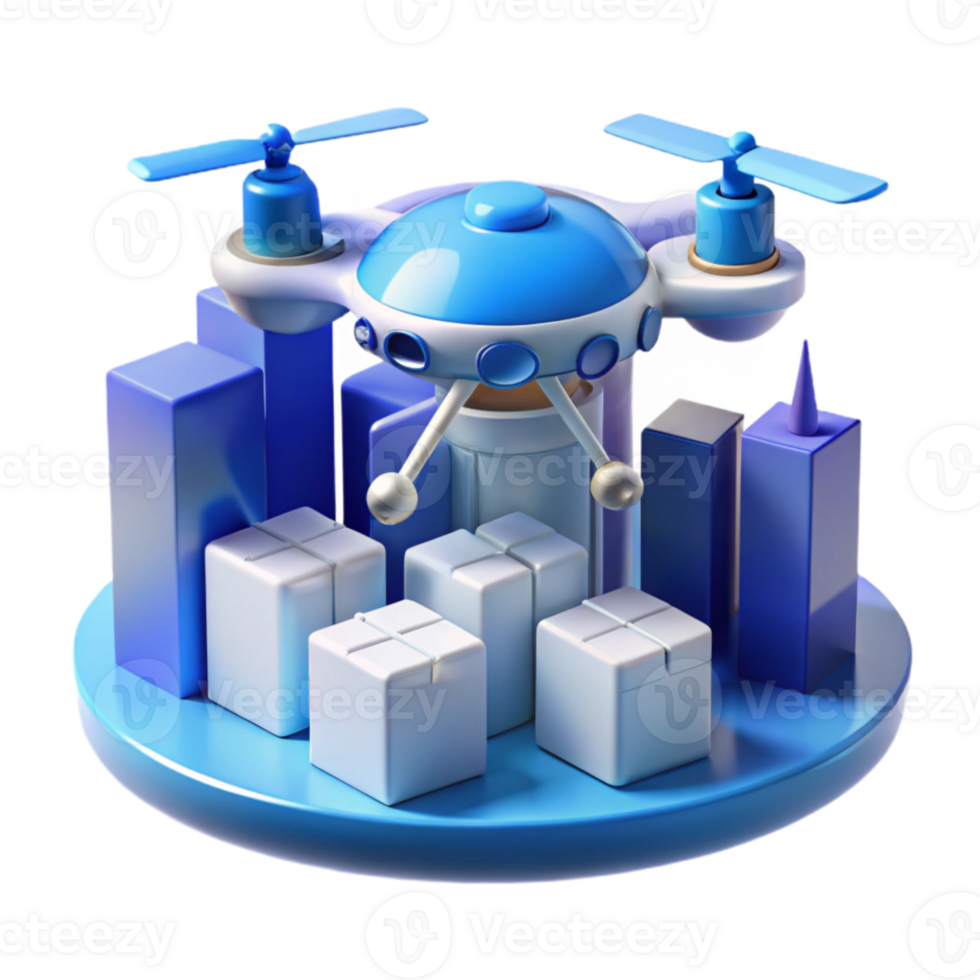 beautiful rustic A drone delivering a package in a futuristic city, sleek aerodynamic design, soft blue and white hues, futuristic style exclusive png