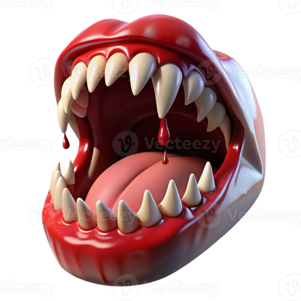 elegant abstract A close-up of a screaming mouth filled with razor-sharp teeth, lit by a strobe light, with blood dripping from the lips. Extreme horror style authentic png