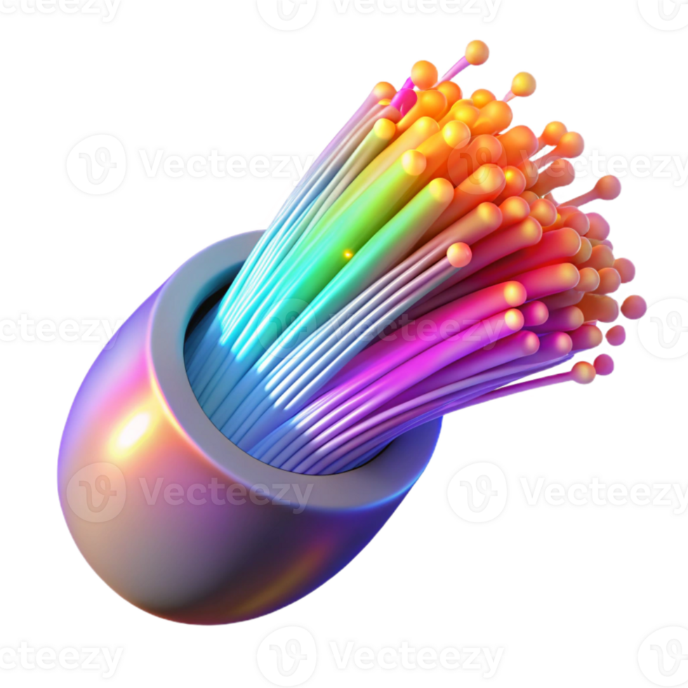 vibrant contemporary A close-up of a fiber optic cable transmitting data, glowing with vibrant colors, abstract art style high quality png