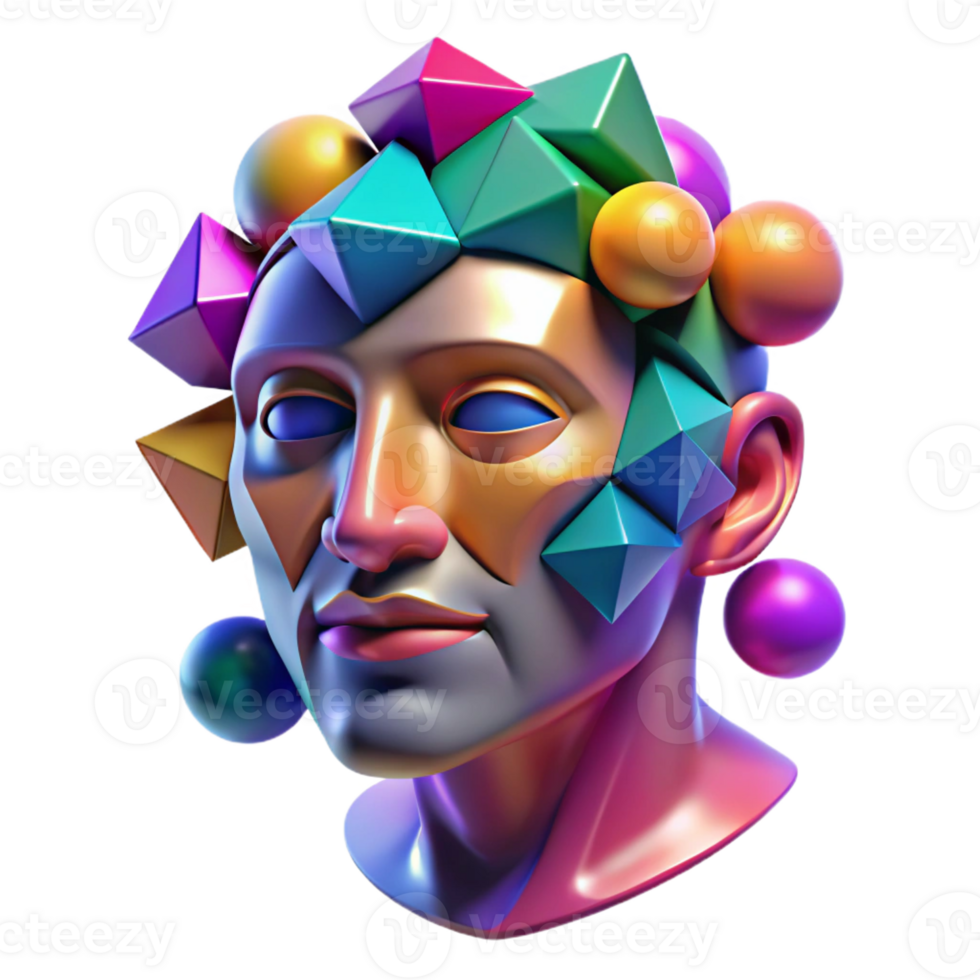 wonderful modern A cascade of colorful geometric shapes forming a human face. Synthwave style high quality png