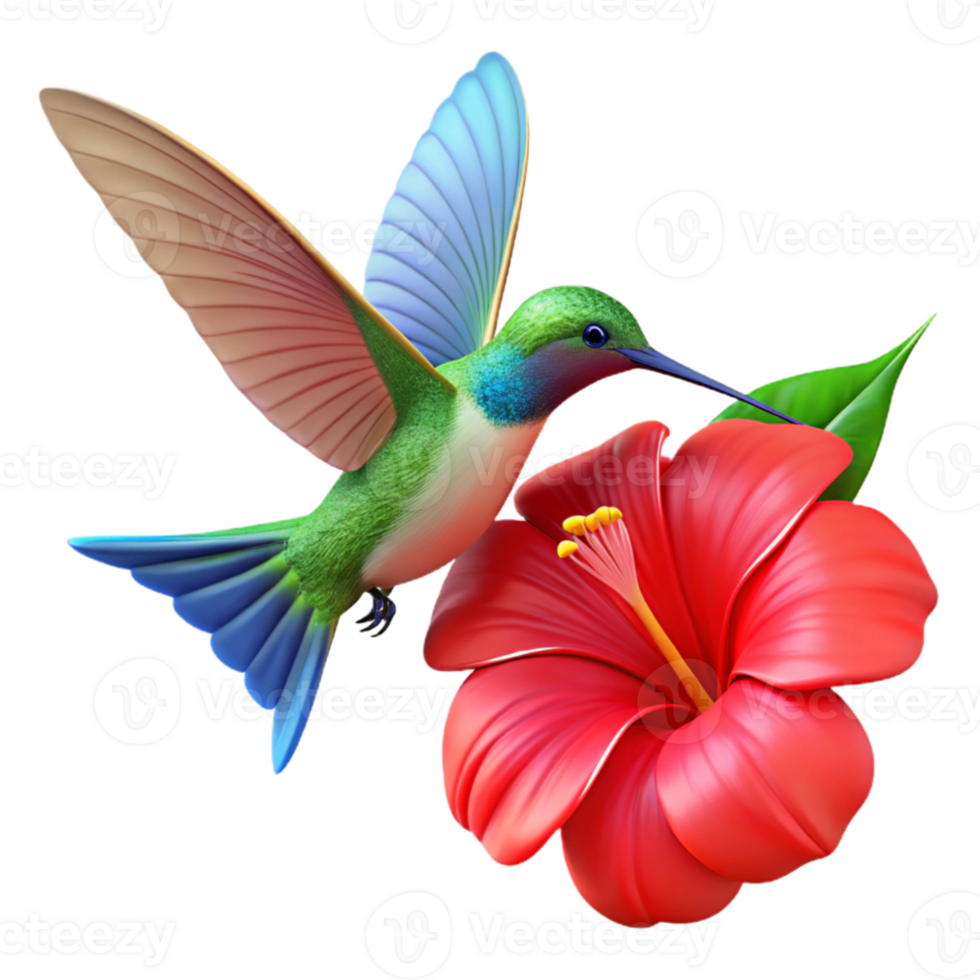 beautiful rustic A hummingbird hovering near a bright red hibiscus flower, vibrant colors, dynamic and energetic premium png