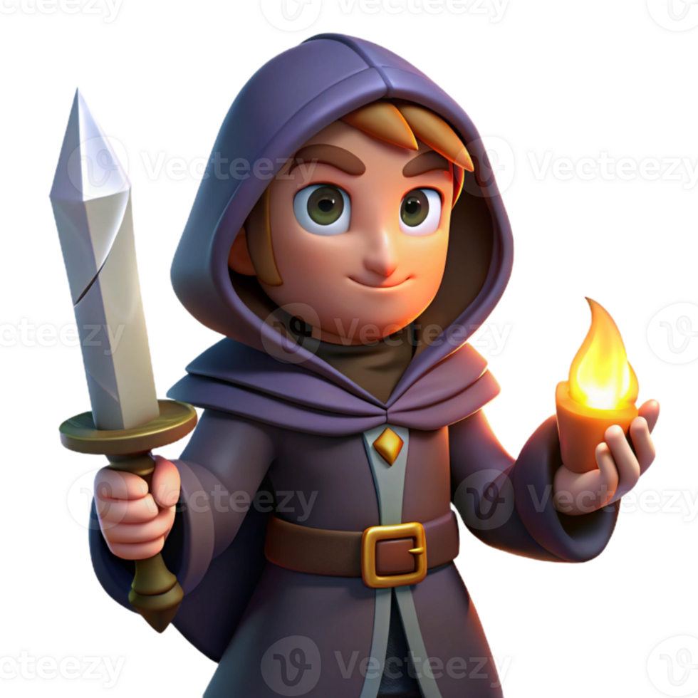 impressive contemporary A cunning rogue with a hooded cloak, holding a jeweled dagger, lit by a single candle. Dark fantasy art style original png
